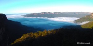 The early morning view from one of the lookouts at Wentworth Falls